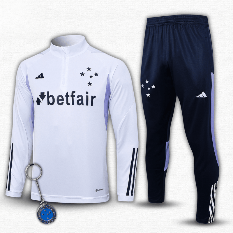 Kit agasalho de treino Cruzeiro 2023/24 | Edição especial Branca ( com zíper curto) - Loja Fanatizeiro
